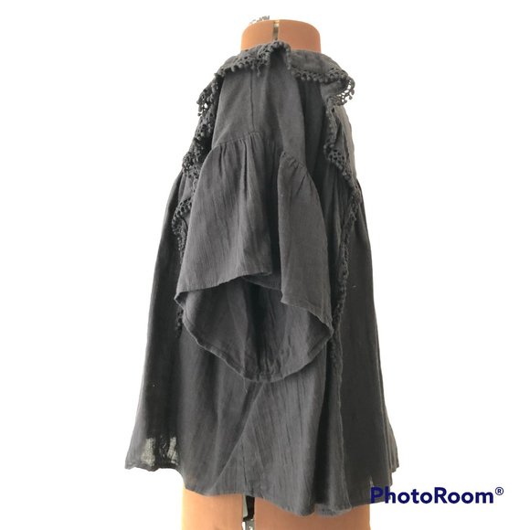 TopShop Black Cotton Babydoll Top with Metallic Embroidery - Picture 7 of 8